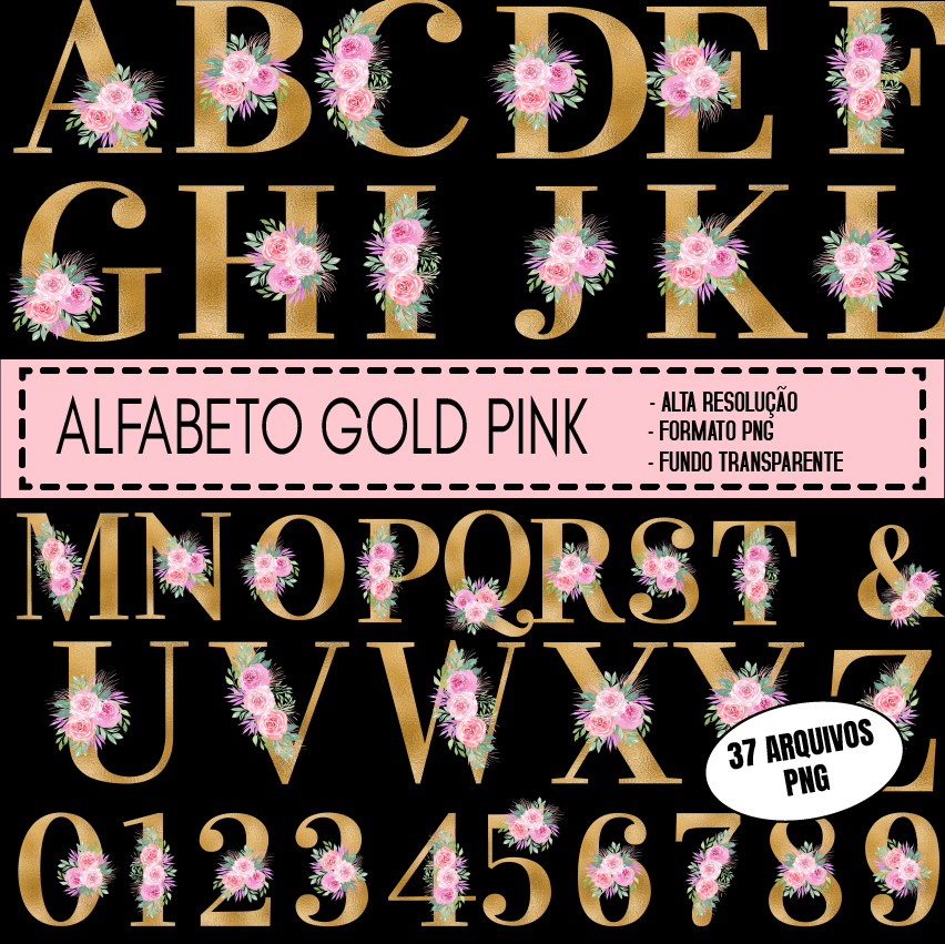 KIT DIGITAL ALFABETO GOLD PINK