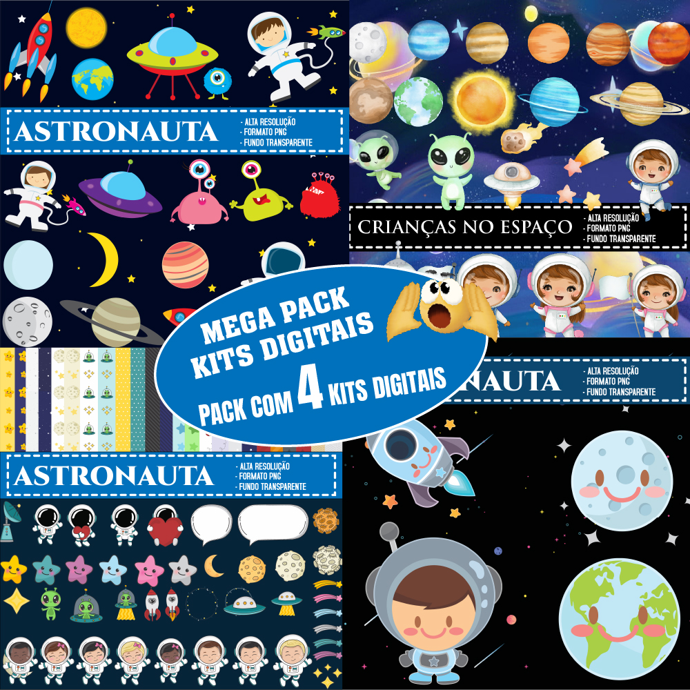 BOX COM 4 KITS DIGITAIS ASTRONAUTA - ESPAÇO