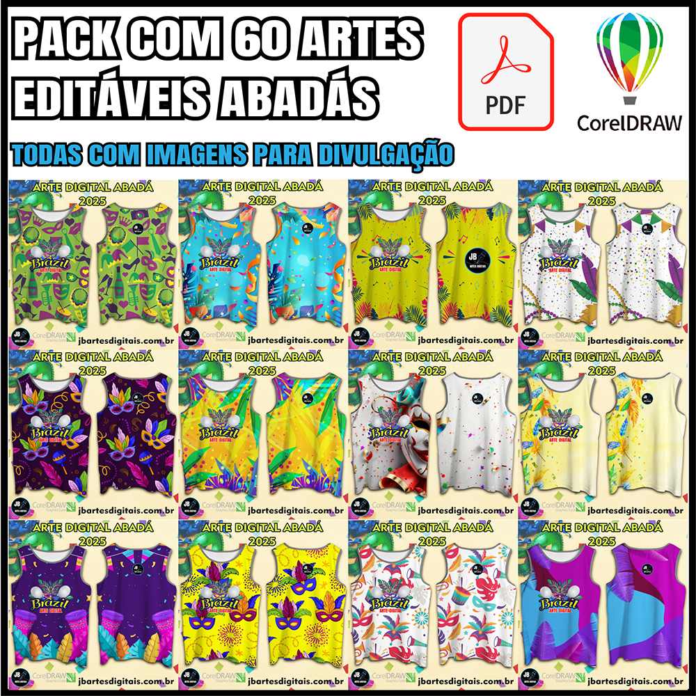 Pack com 60 artes abadás carnaval 2025 + Brinde