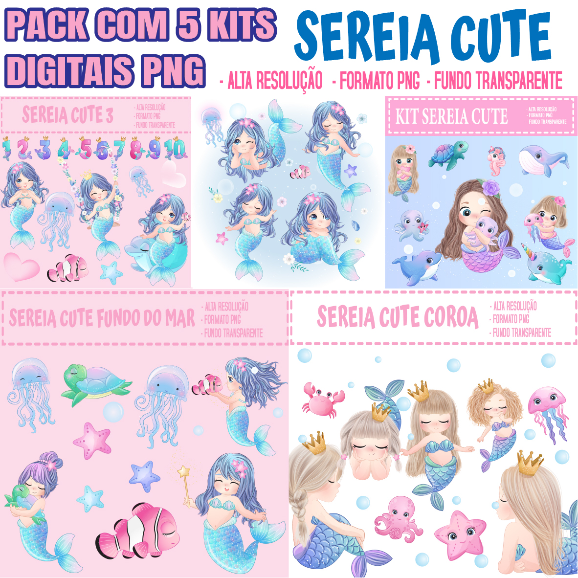 BOX COM 5 KITS DIGITAIS SEREIA CUTE