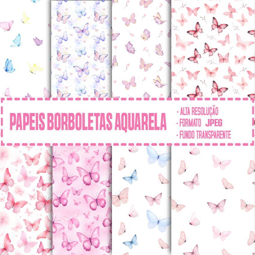 KIT DIGITAL PAPEIS BORBOLETAS AQUARELA