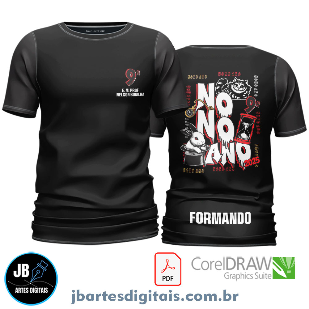 Arte camiseta Nono Ano (COELHO E GATO RISONHO)