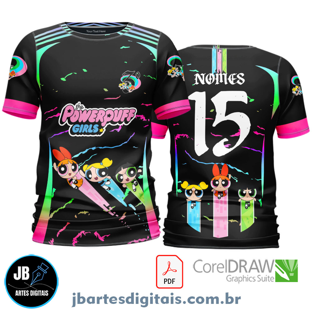 Arte camiseta Interclasse Sublimação Total (MENINAS SUPERPODEROSAS PRETO)