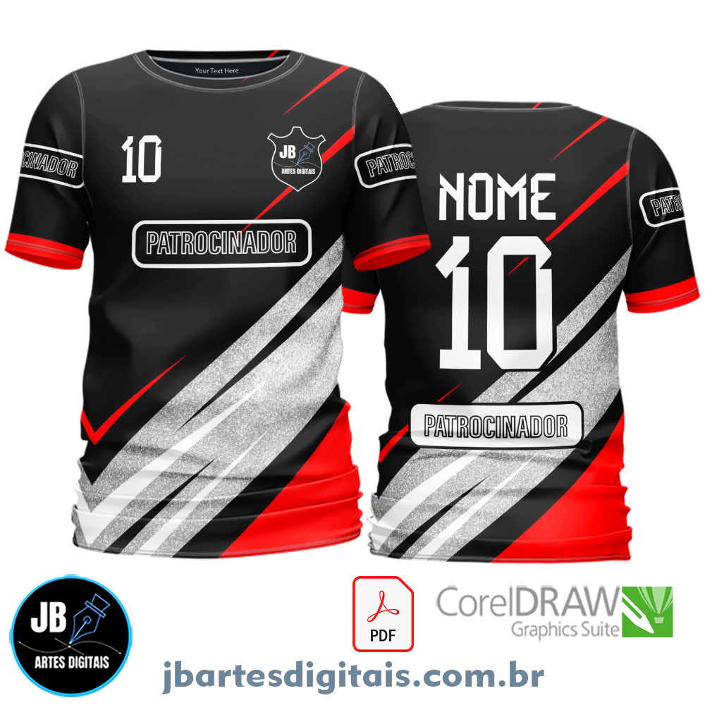 Arte camiseta Sublimação Total (FAIXA PRATA VERMELHO E PRETO)