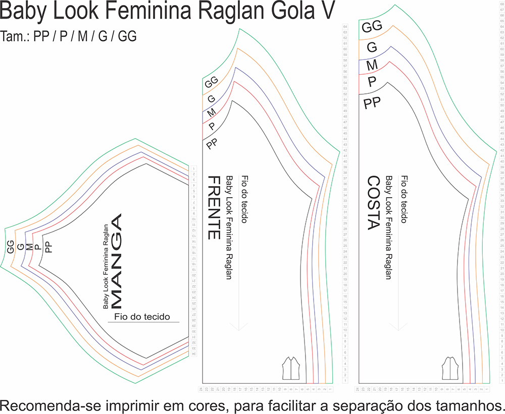 Modelagens Digitais (MOLDES CAMISETAS BABY LOOK RAGLAN GOLA V)