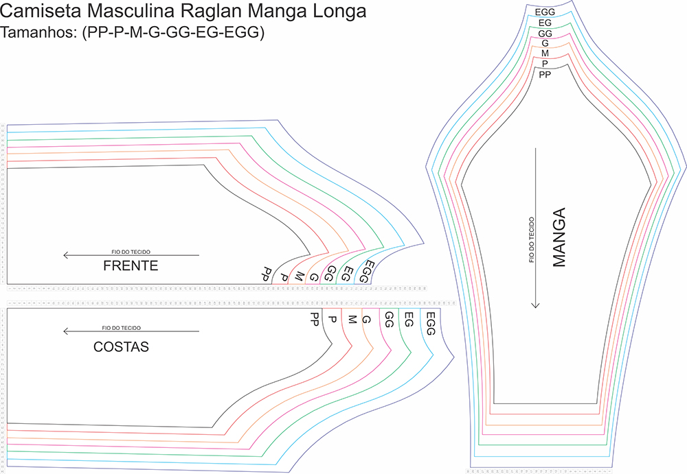 Modelagens Digitais (MOLDES CAMISETAS RAGLAN MANGA LONGA)