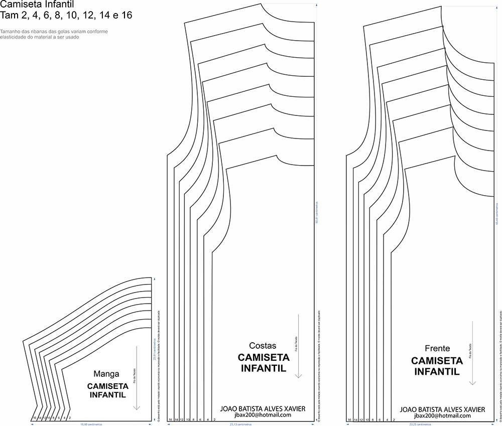 Modelagens Digitais (MOLDES CAMISETAS UNISEXX INFANTIL)