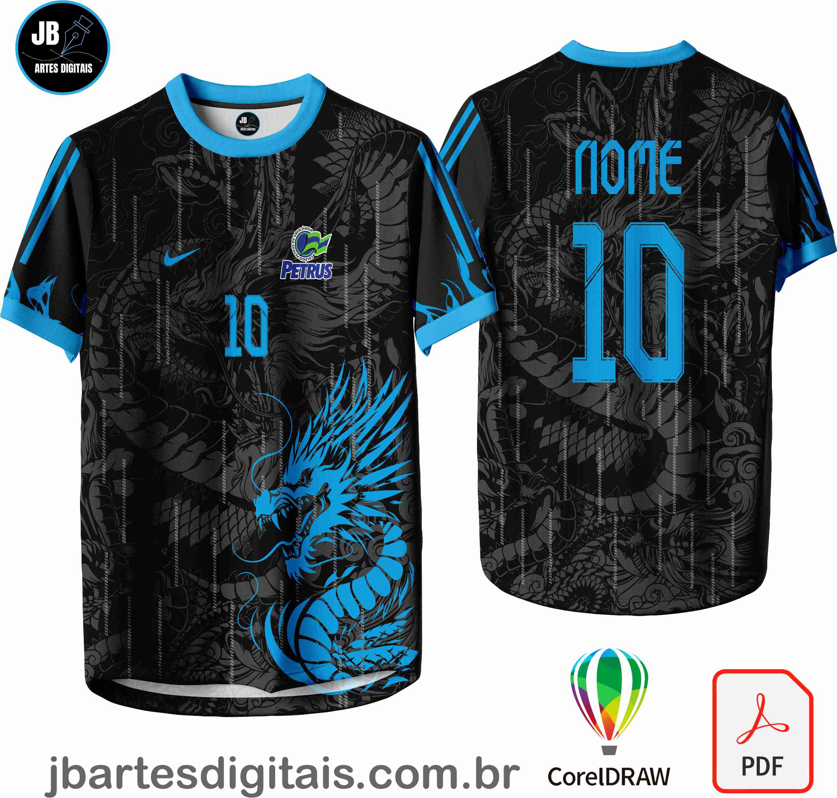 Arte camiseta Interclasse Sublimação Total (DRAGON INTERCLASSE PRETO E AZUL)