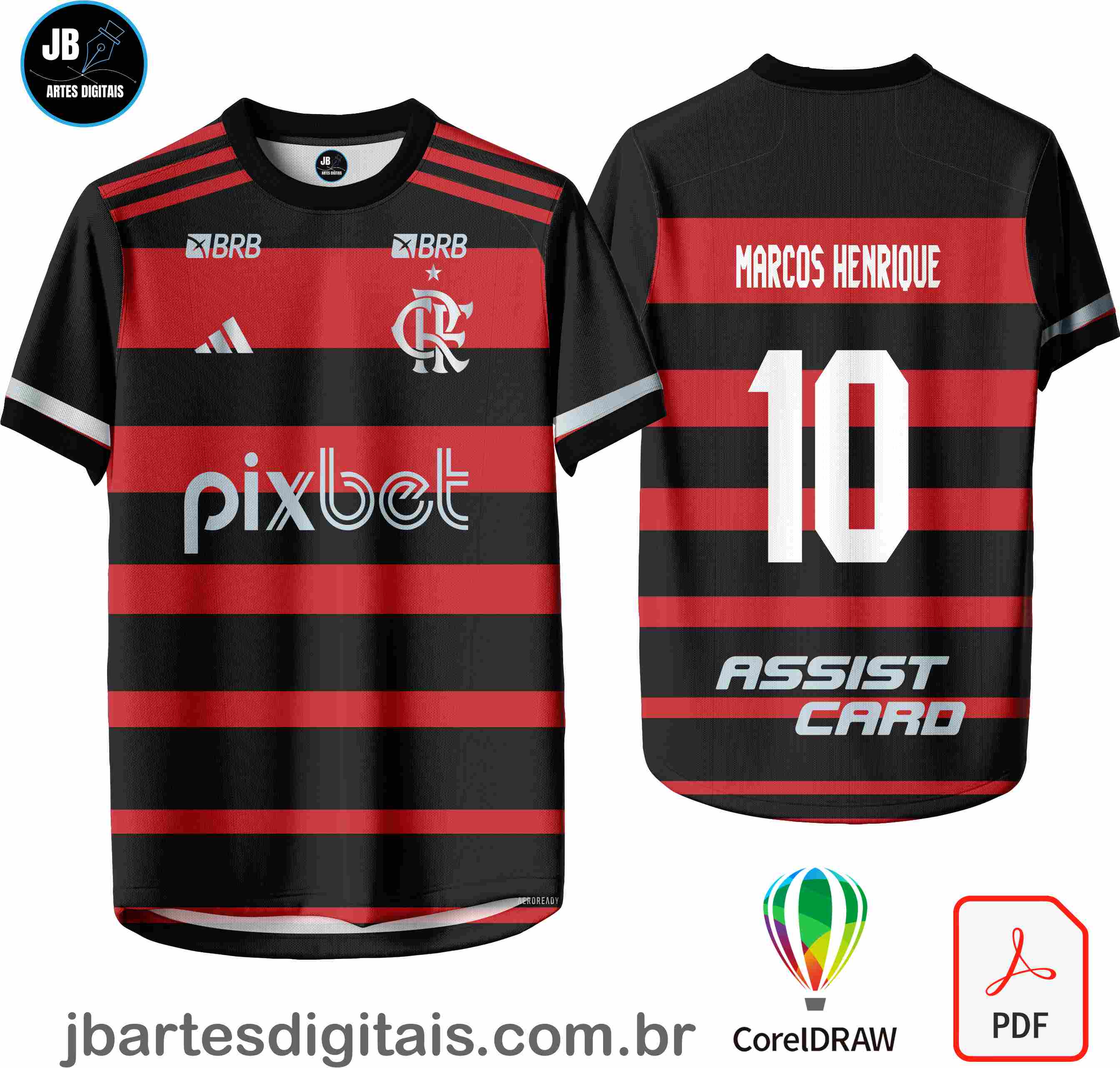 Arte camiseta Futebol Sublimação Total (Flamengo Titular 2024-25)