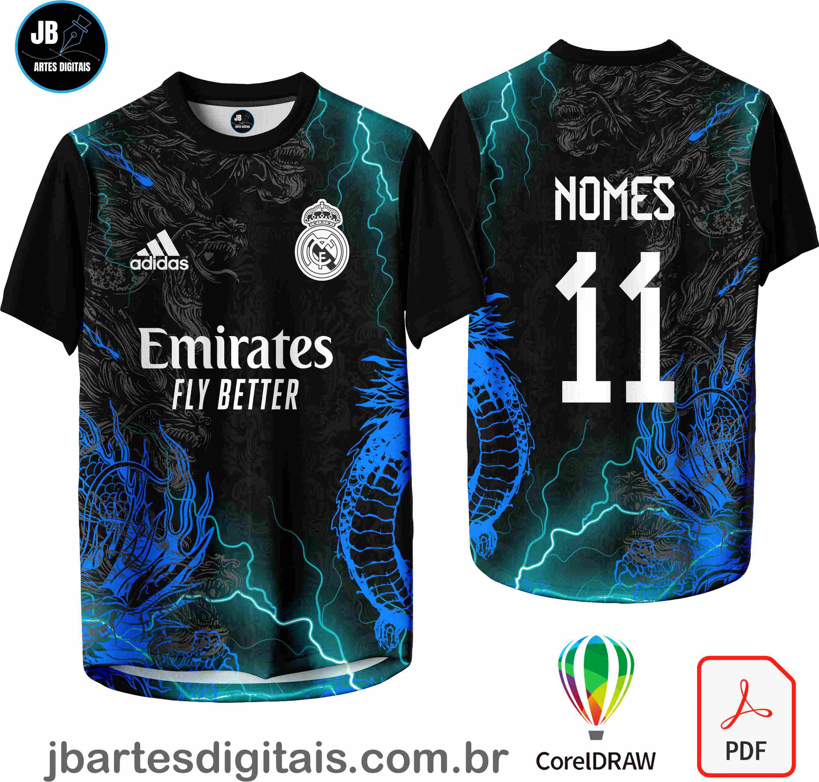 Arte camiseta Interclasse Sublimação Total (Real Madrid Dragons 2023-24 Fantasy verde)