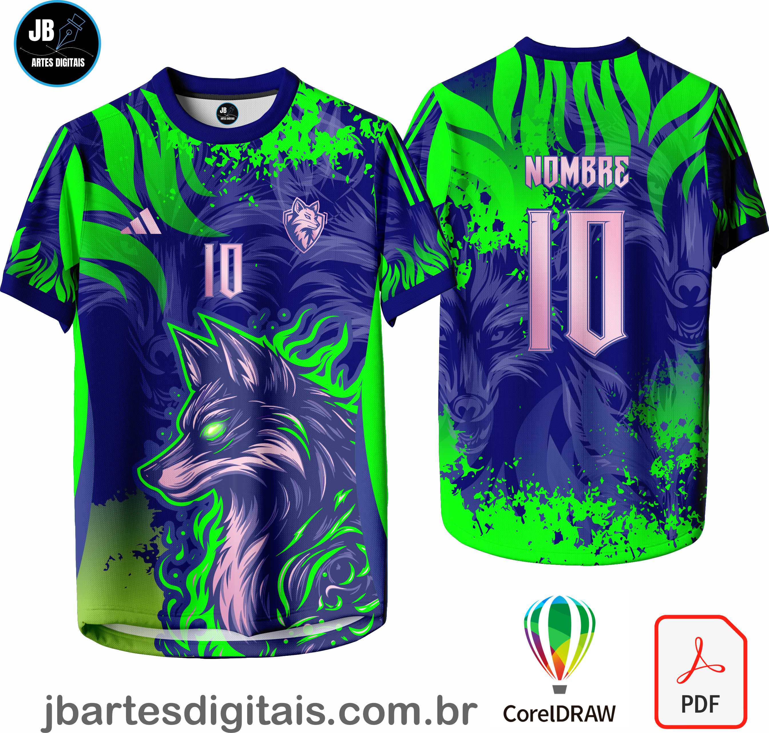 Arte camiseta Interclasse Sublimação Total (LOBO VERDE FLUOR)