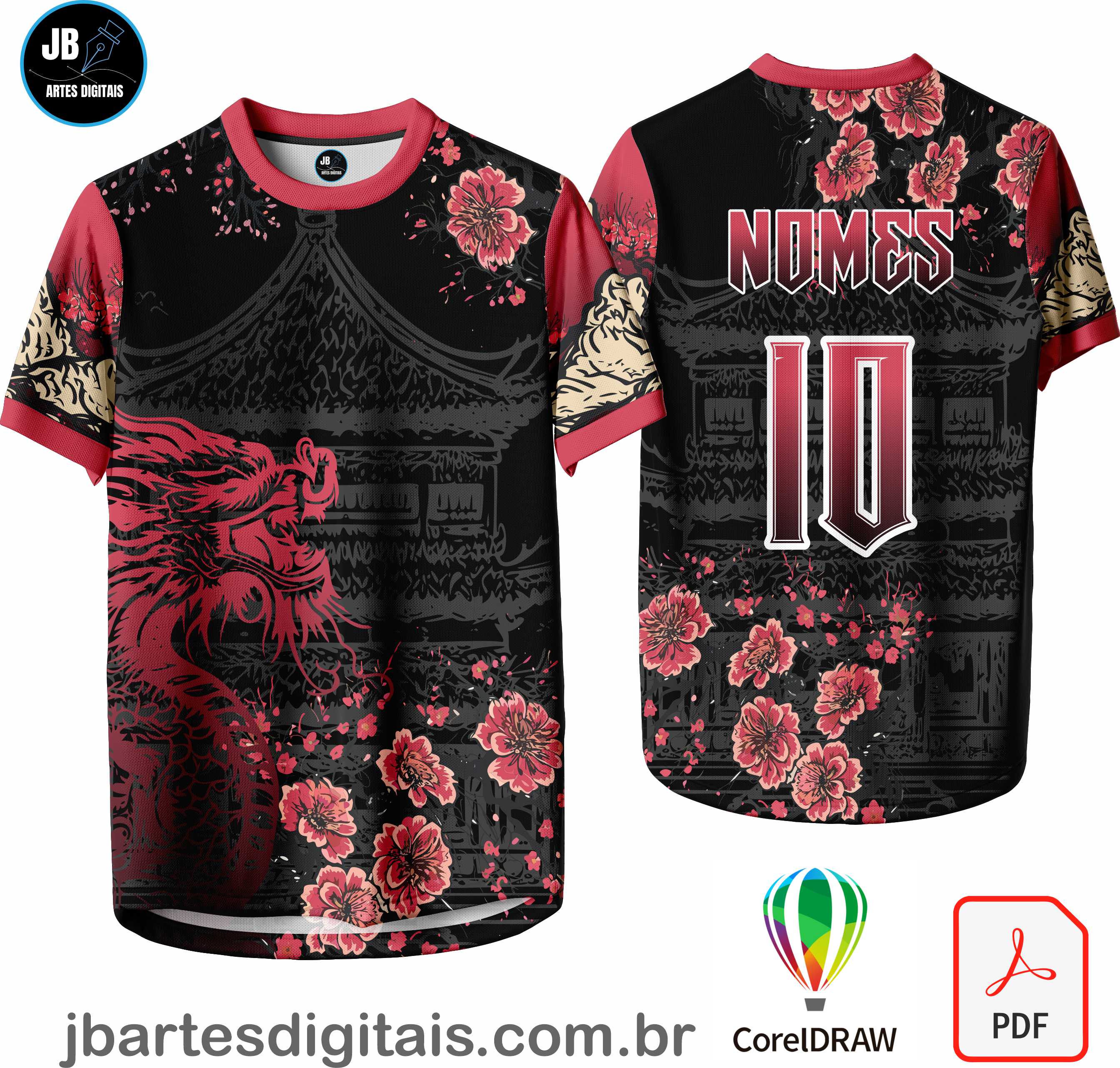 Arte camiseta Interclasse Sublimação Total (DRAGAO CHINES FLORAL)