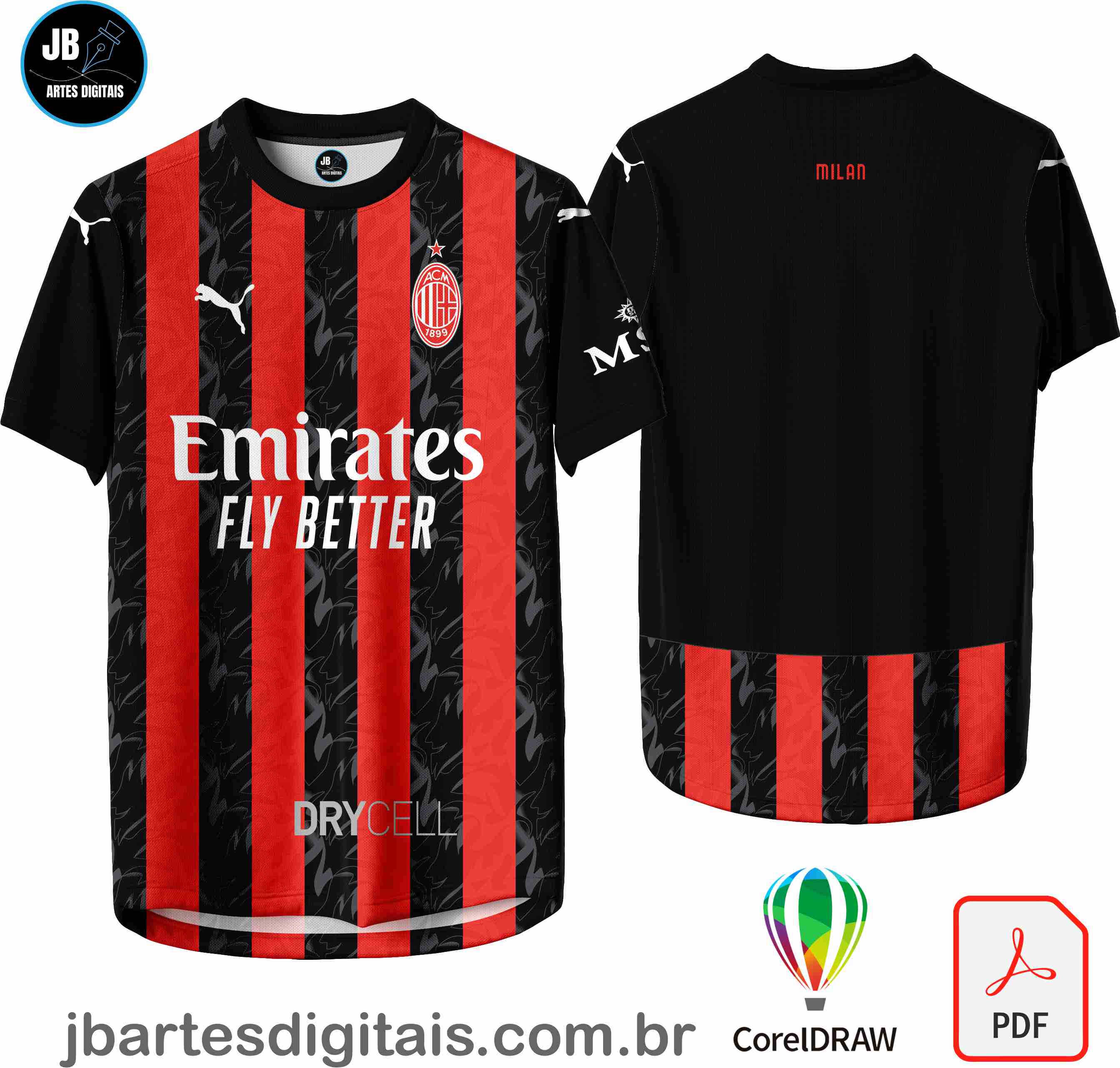 Arte camiseta Futebol Sublimação Total (AC Milan Local 2025-2026)