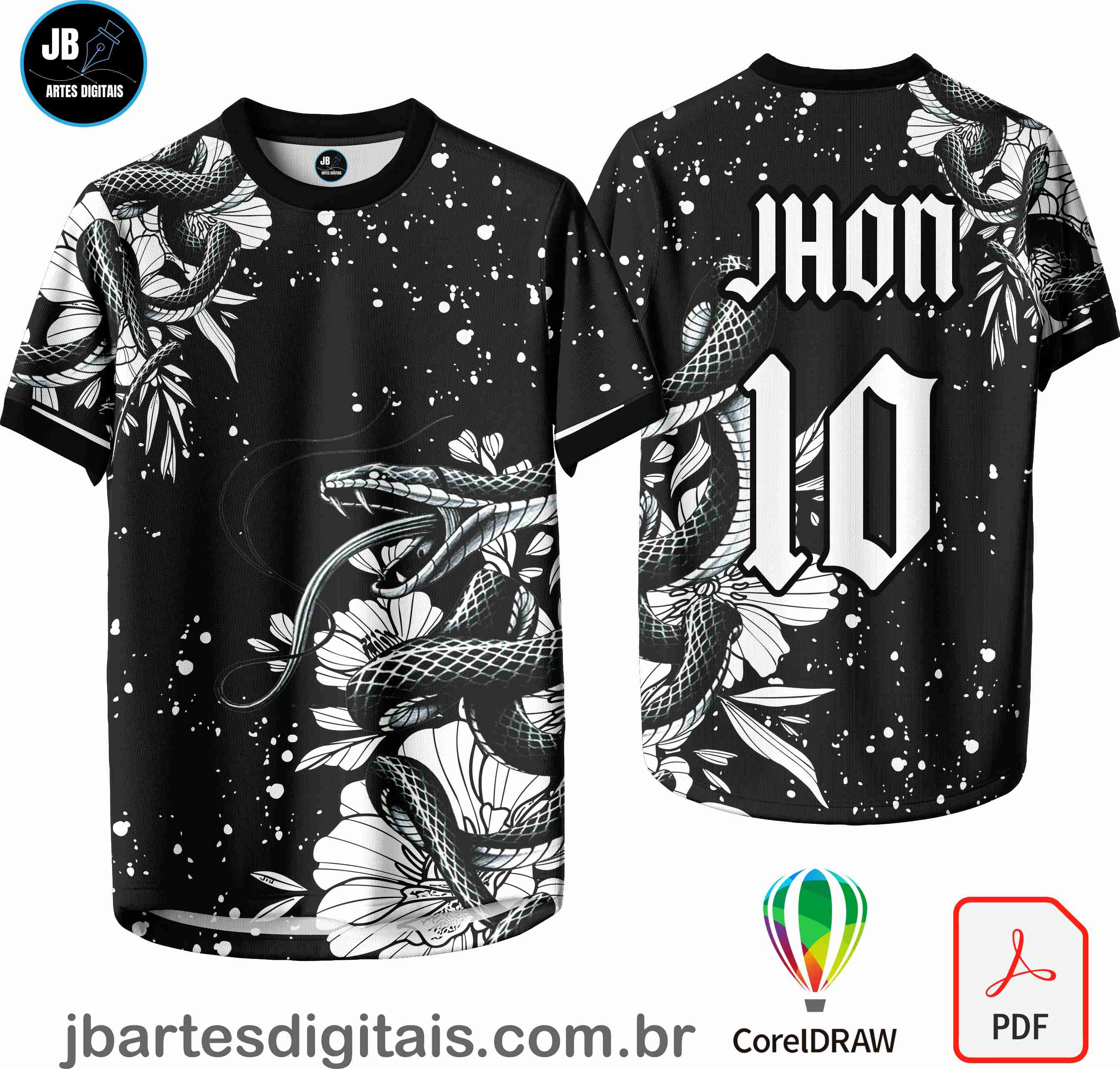 Arte camiseta Interclasse Sublimação Total (SERPENTE PRETO E BRANCO)