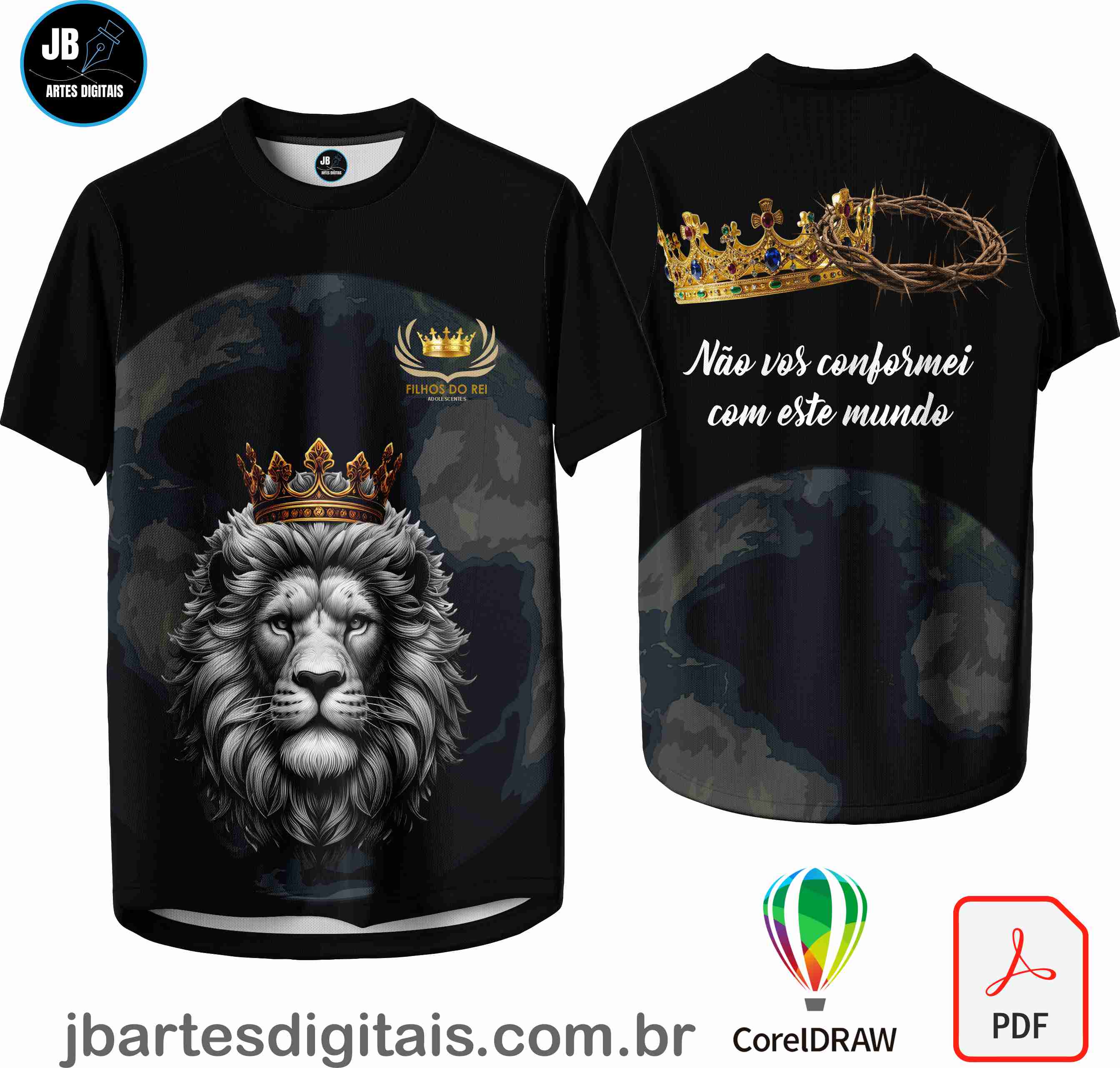 Arte camiseta Sublimação Total (COROA DE ESPINHOS E DOURADA)