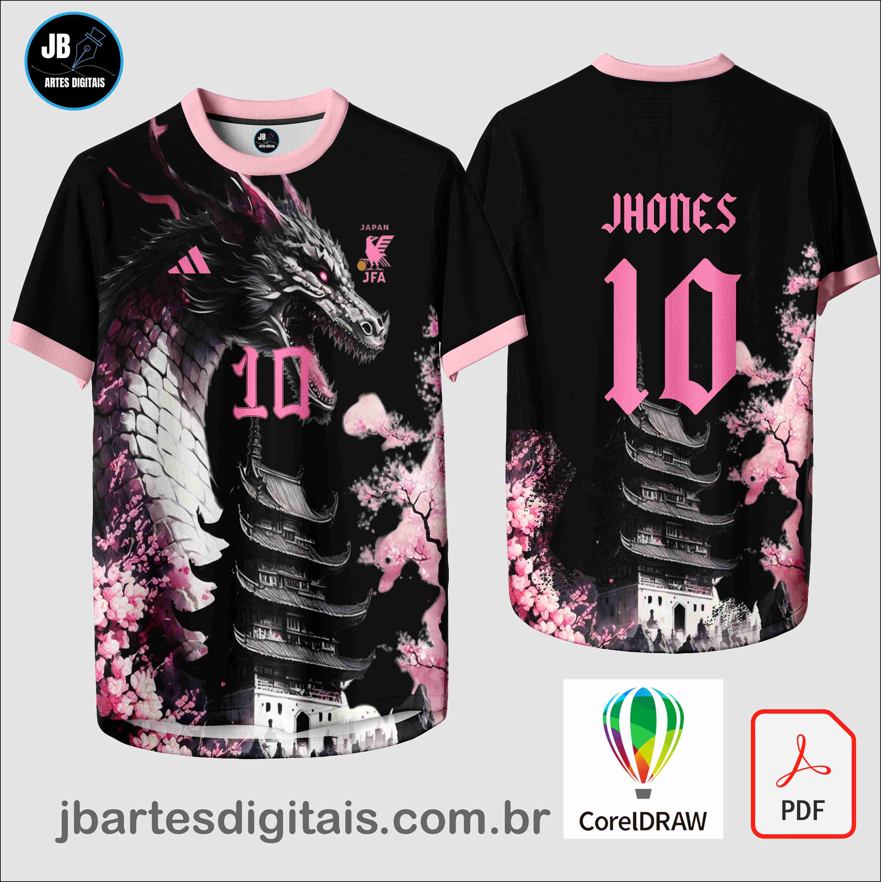 Arte camiseta Interclasse Sublimação Total (Patter - Japon Dragão Rosa 24)