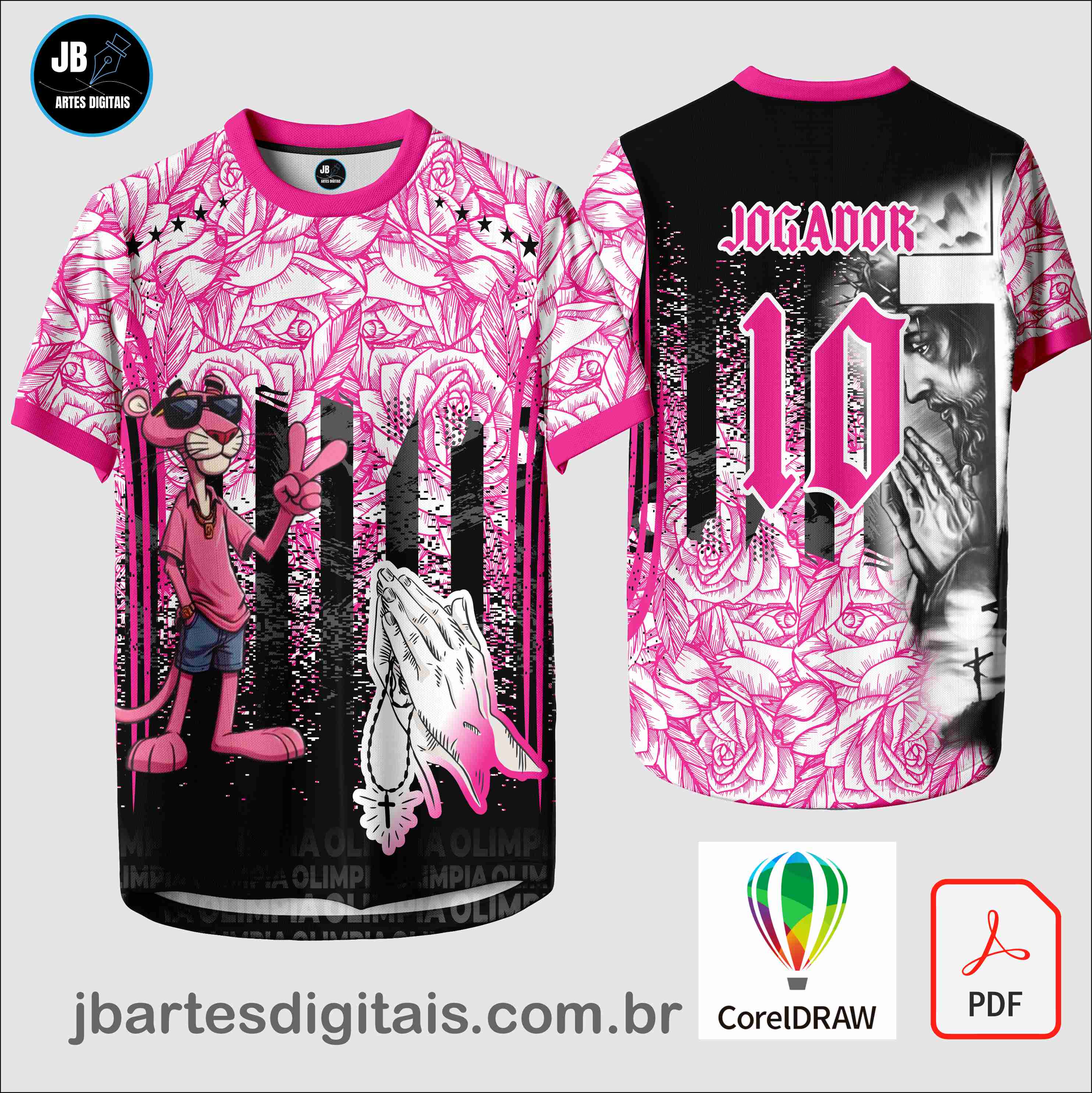 Arte camiseta Interclasse Sublimação Total (INTERCLASSE PANTERA COR DE ROSA  FLORAL)