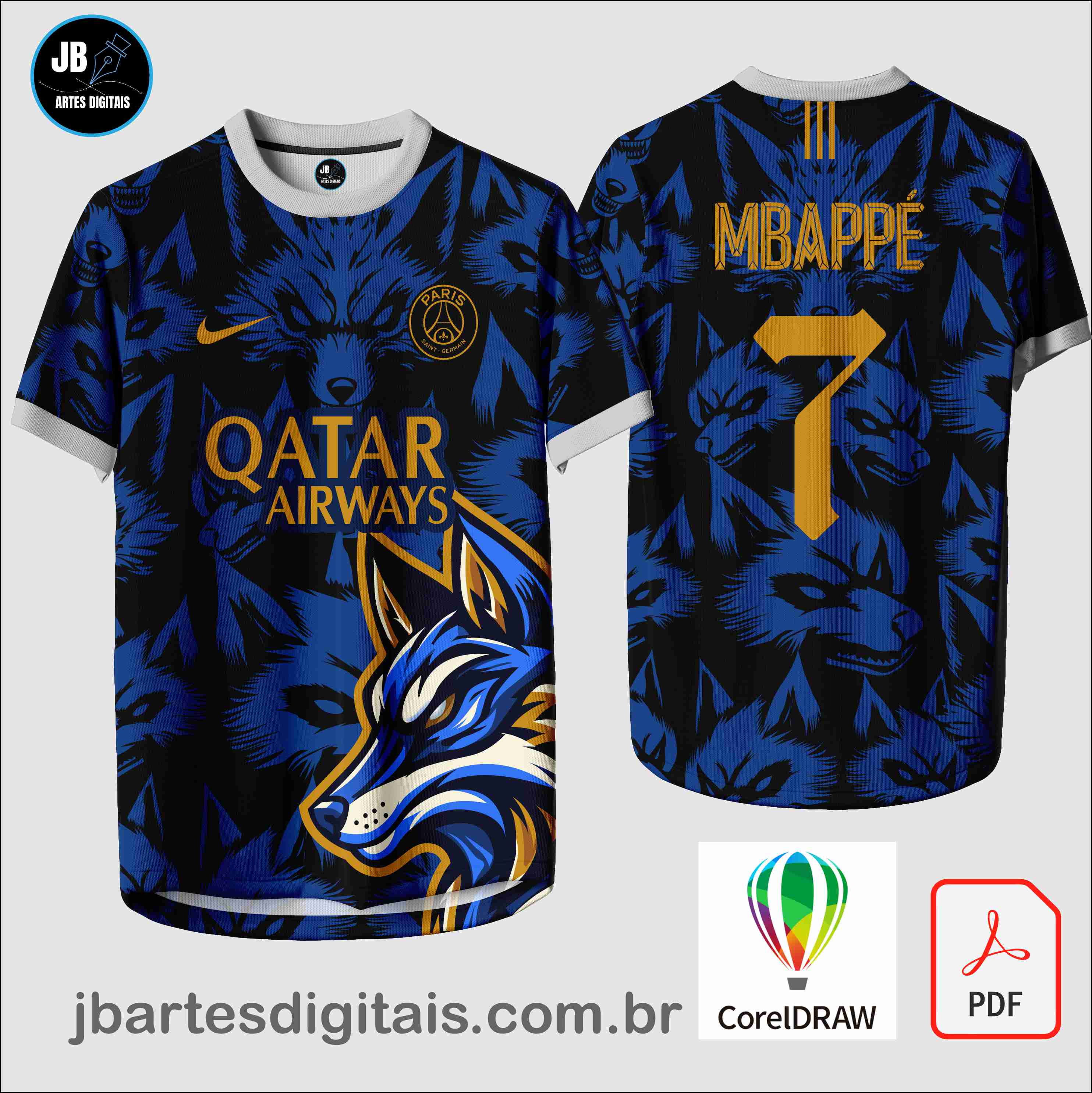 Arte camiseta Interclasse Sublimação Total (Paris Saint Germain Wolf Concept)