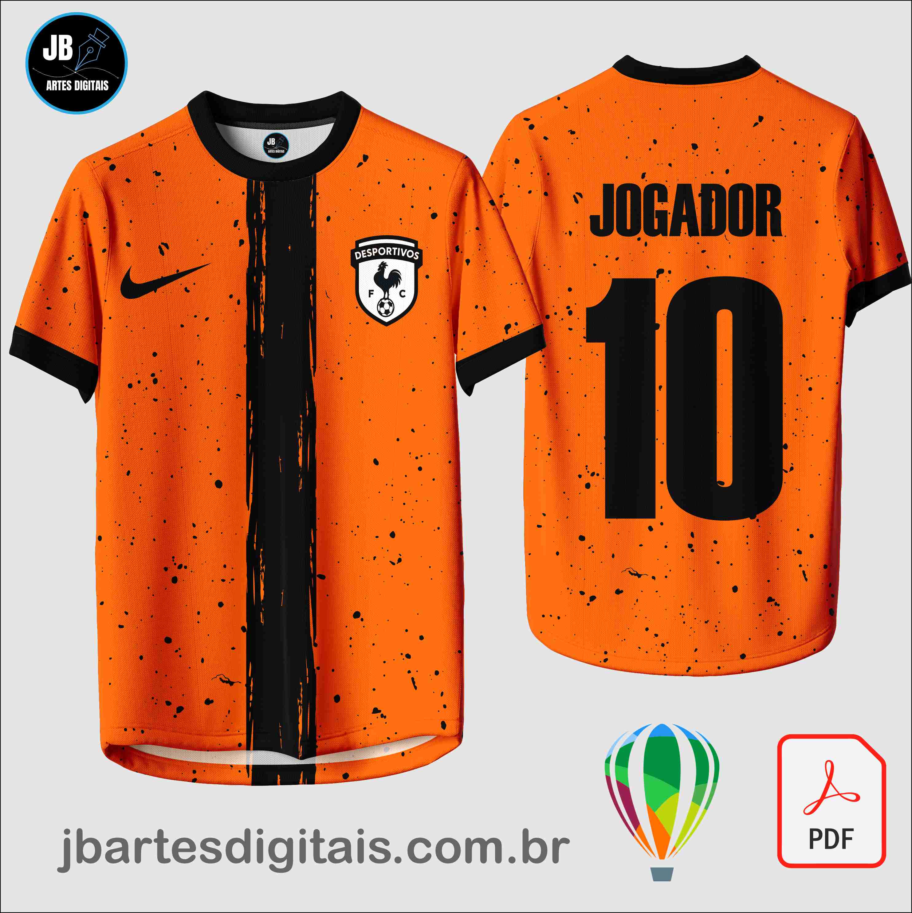 Arte camiseta Sublimação Total (DESPORTIVO LARANJA E PRETO)